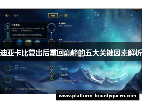 迪亚卡比复出后重回巅峰的五大关键因素解析